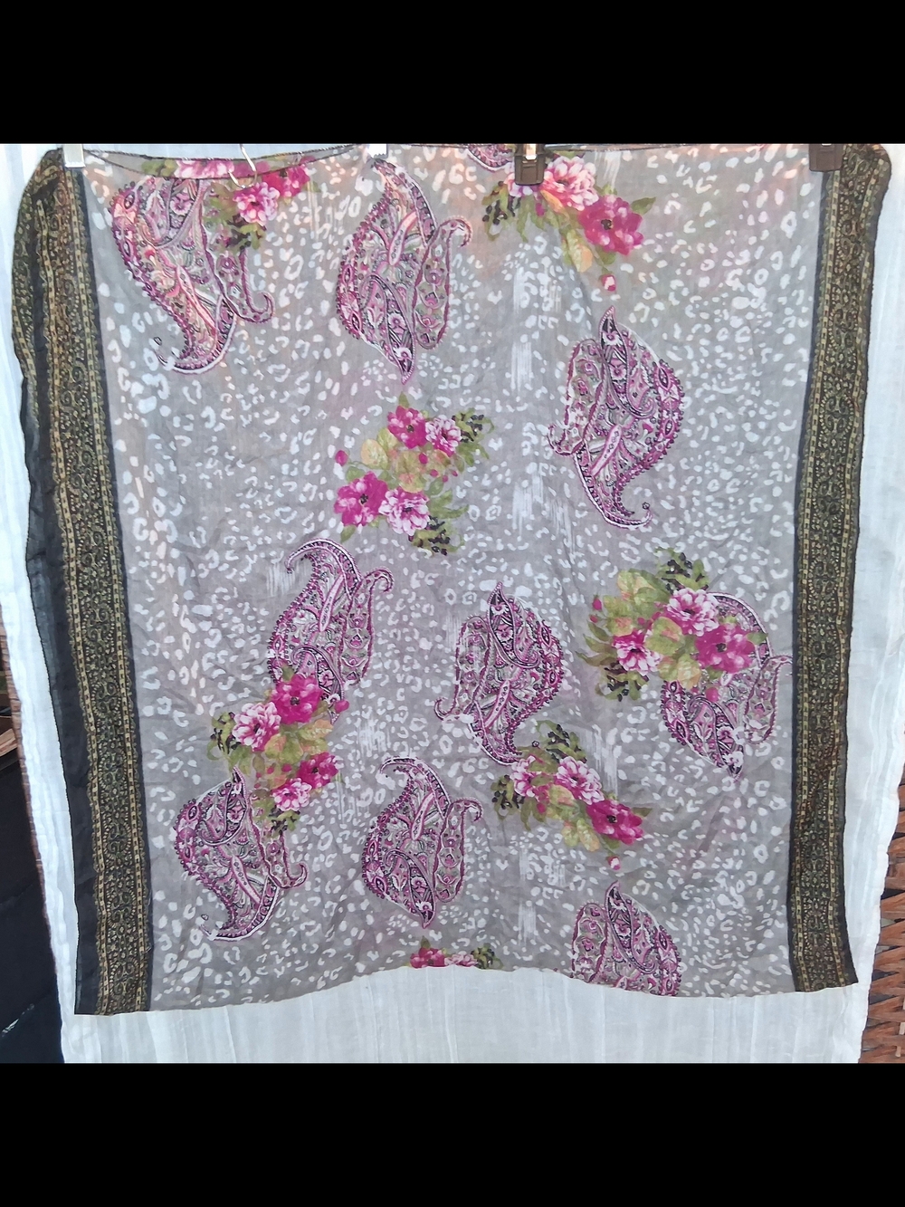 Light Floral Paisley Scarf with Pink Accents